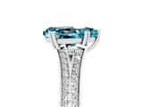 White gold Pear Cut Blue Topaz Split Shank Engagement Ring with Pavé Band_5