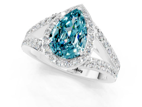 White gold Pear Cut Blue Topaz Split Shank Halo Ring with Four-Prong Setting_13