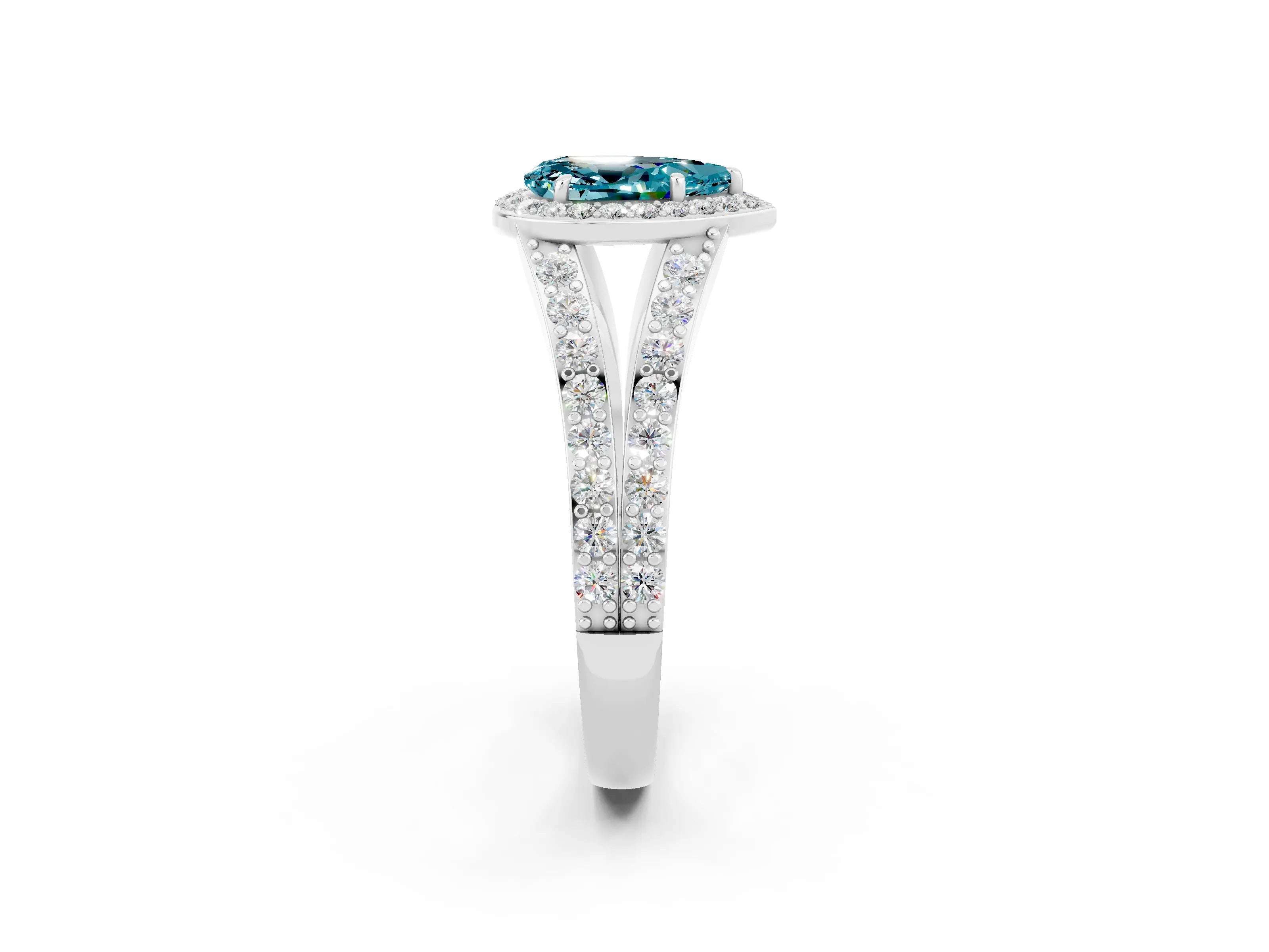 White gold Pear Cut Blue Topaz Split Shank Halo Ring with Four-Prong Setting_14