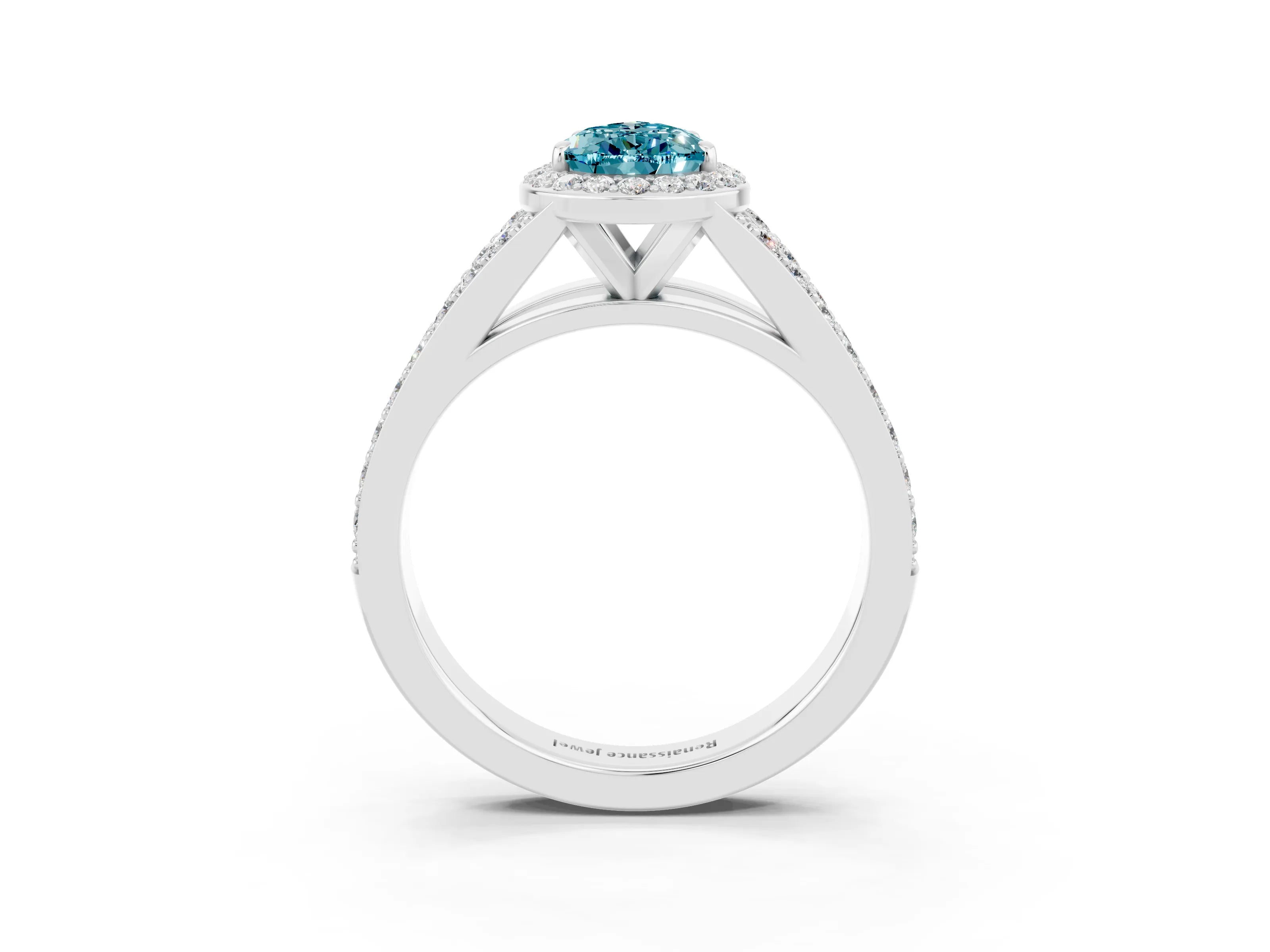 White gold Pear Cut Blue Topaz Split Shank Halo Ring with Four-Prong Setting_15
