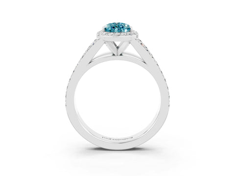 White gold Pear Cut Blue Topaz Split Shank Halo Ring with Four-Prong Setting_15