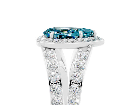 White gold Pear Cut Blue Topaz Split Shank Halo Ring with Four-Prong Setting_17