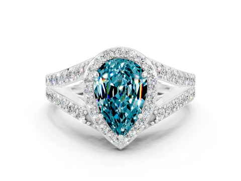 White gold Pear Cut Blue Topaz Split Shank Halo Ring with Four-Prong Setting_24