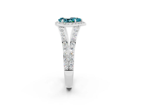White gold Pear Cut Blue Topaz Split Shank Halo Ring with Four-Prong Setting_26