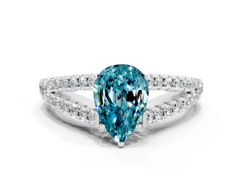 White gold Pear Cut Blue Topaz Split Shank Pavé Engagement Ring with Four-Prong Setting_12