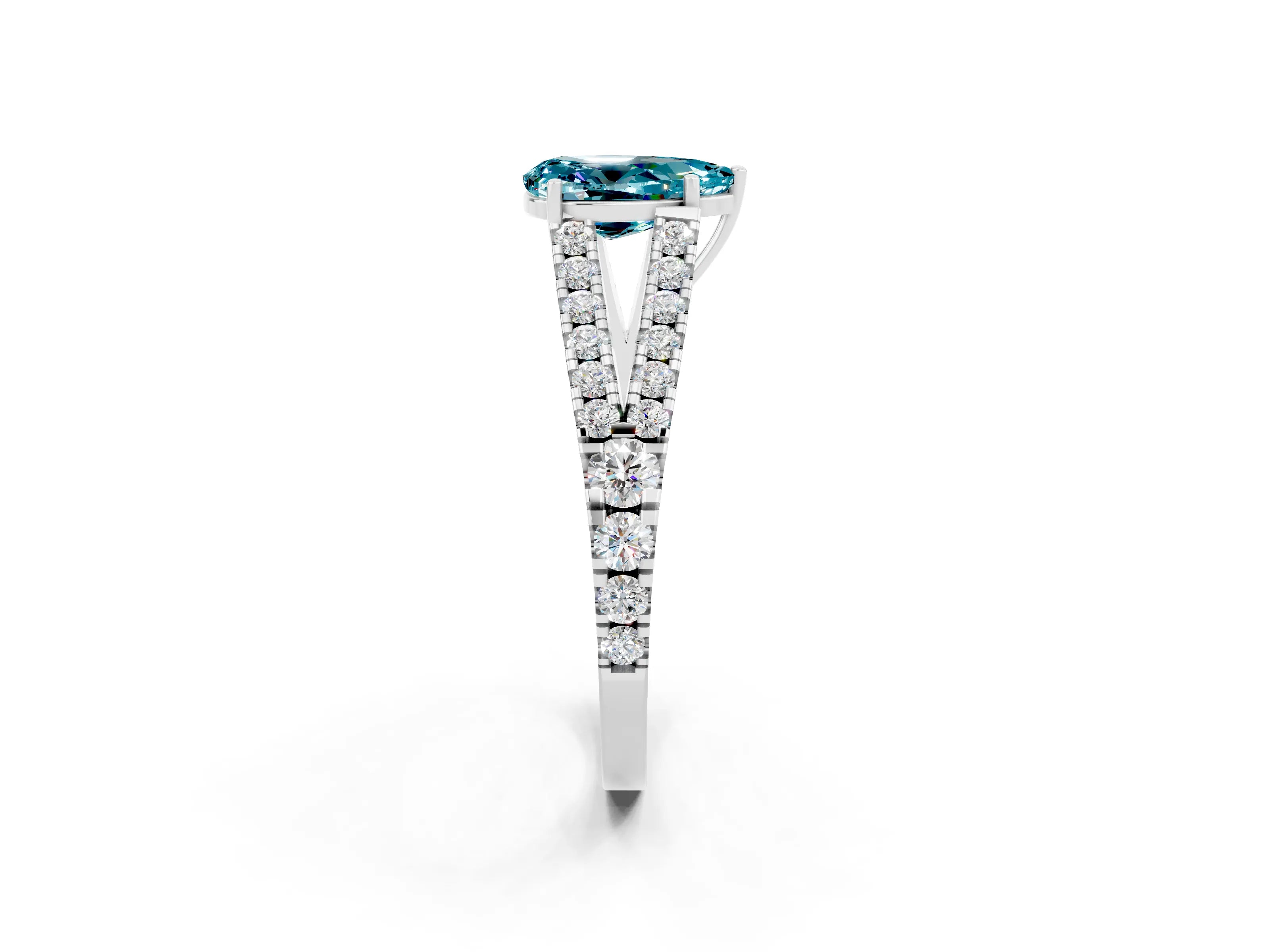 White gold Pear Cut Blue Topaz Split Shank Pavé Engagement Ring with Four-Prong Setting_14