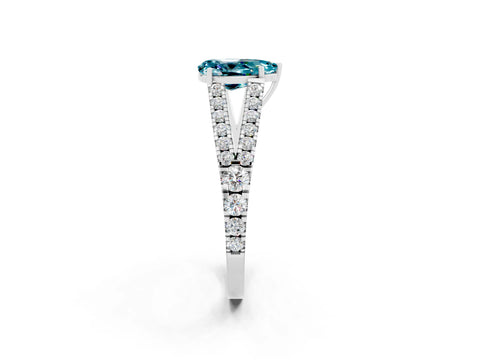 White gold Pear Cut Blue Topaz Split Shank Pavé Engagement Ring with Four-Prong Setting_14