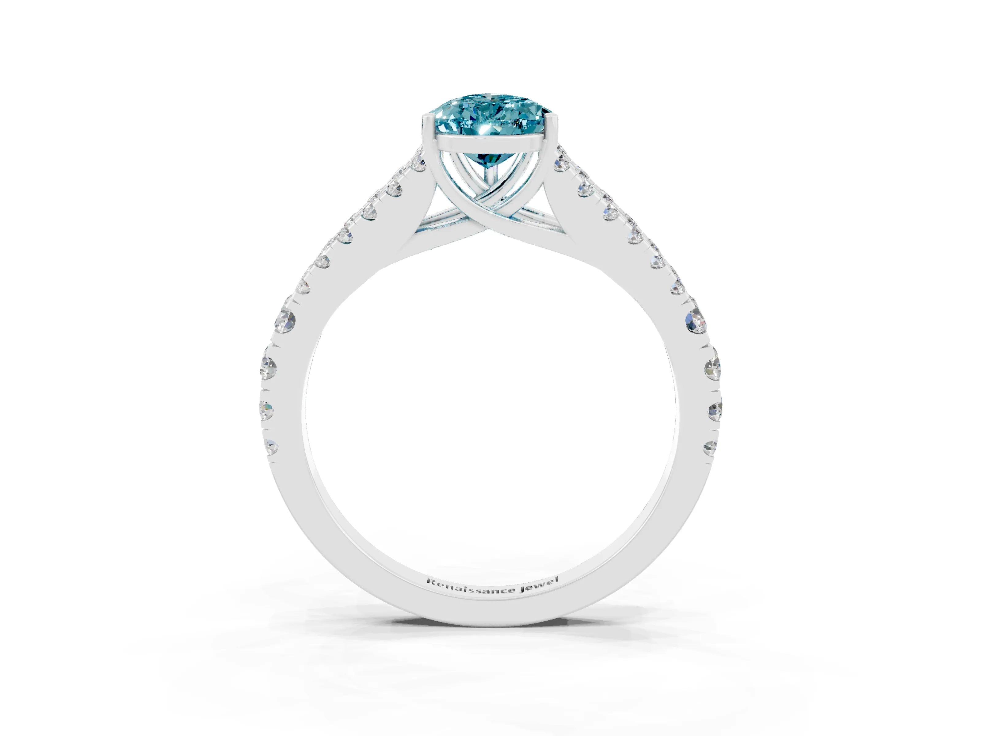 White gold Pear Cut Blue Topaz Split Shank Pavé Engagement Ring with Four-Prong Setting_15