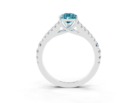 White gold Pear Cut Blue Topaz Split Shank Pavé Engagement Ring with Four-Prong Setting_15