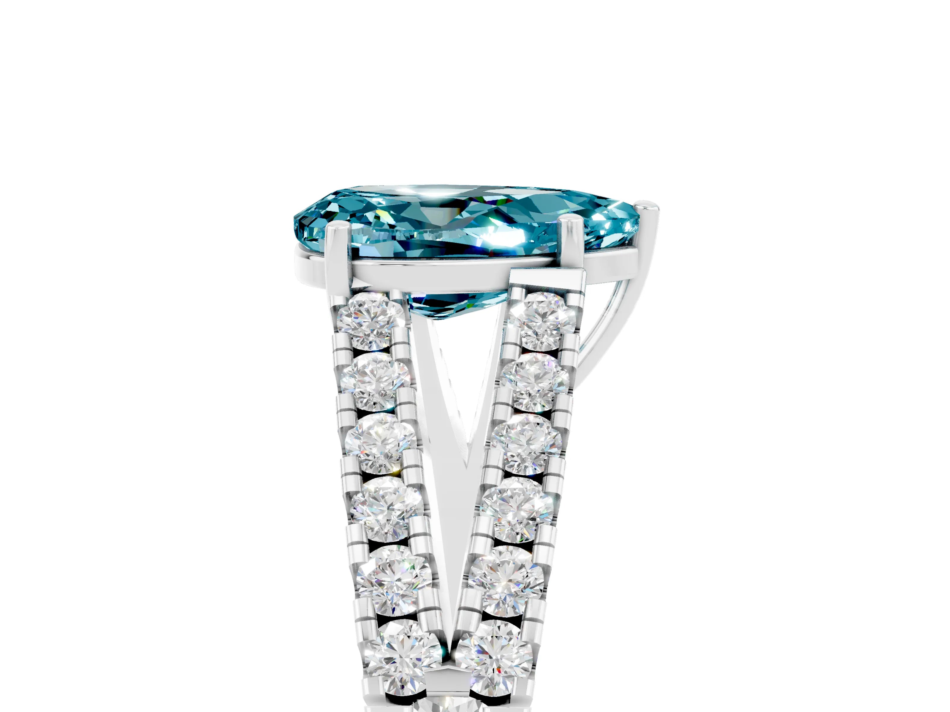 White gold Pear Cut Blue Topaz Split Shank Pavé Engagement Ring with Four-Prong Setting_17