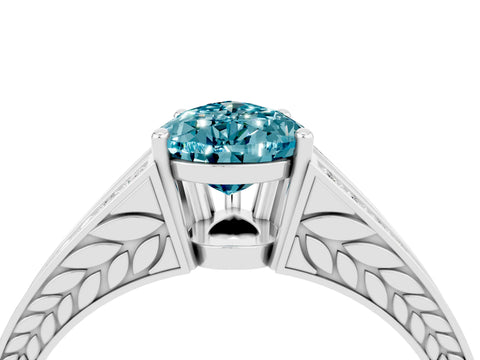 White gold Pear Cut Blue Topaz Split Shank Ring with Pavé Band and Four-Prong Setting_4