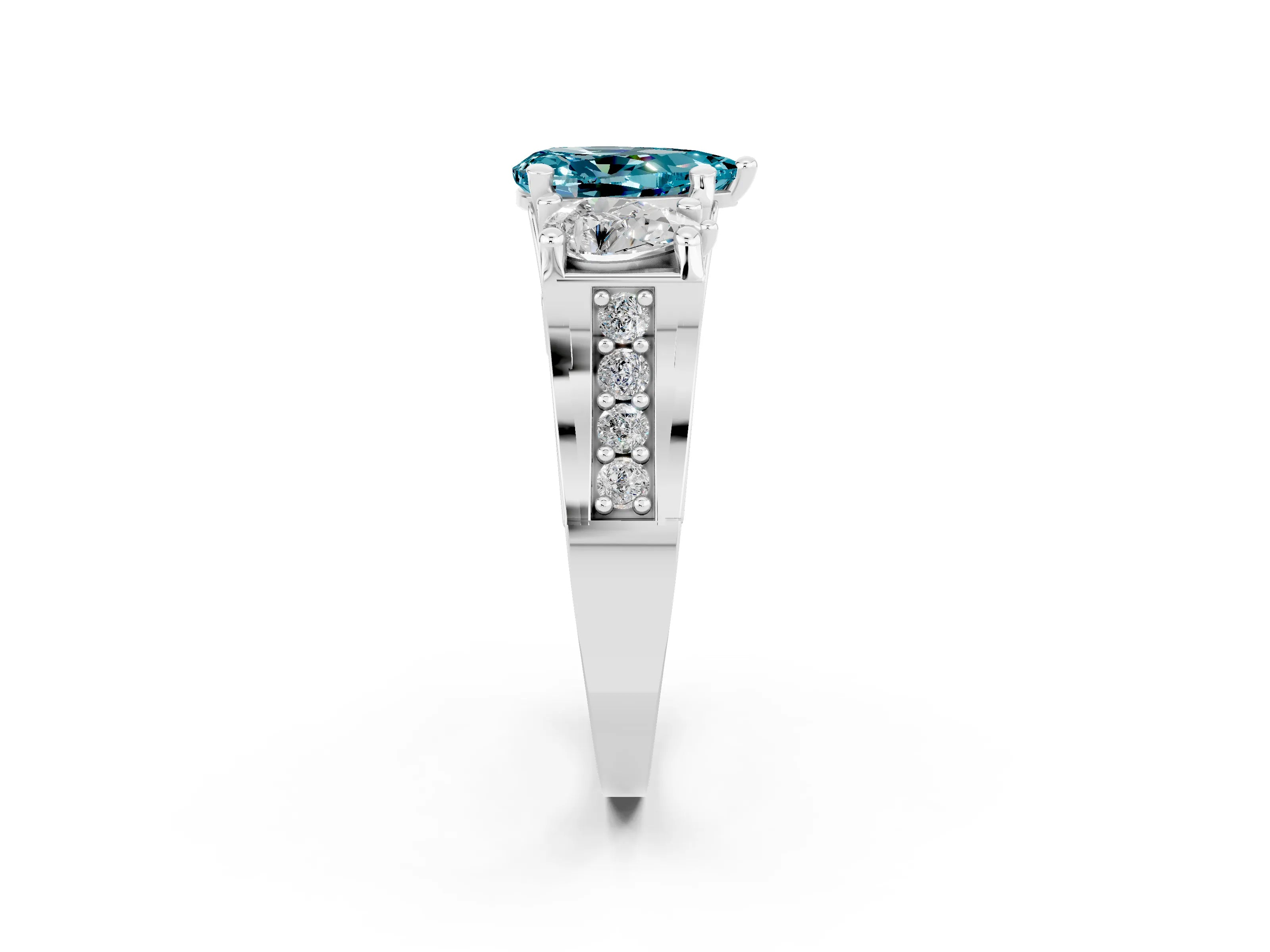 White gold Pear Cut Blue Topaz Three-Stone Ring with Channel Set Band and Four-Prong Setting_2