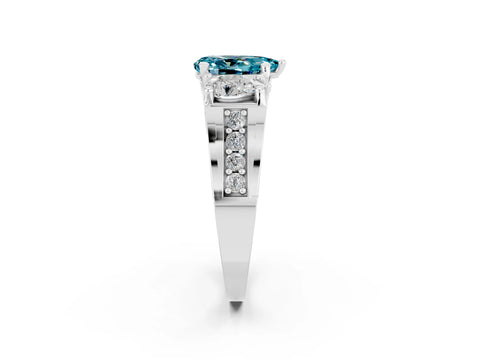 White gold Pear Cut Blue Topaz Three-Stone Ring with Channel Set Band and Four-Prong Setting_2