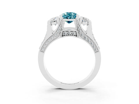White gold Pear Cut Blue Topaz Three-Stone Ring with Channel Set Band and Four-Prong Setting_3