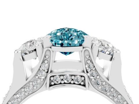 White gold Pear Cut Blue Topaz Three-Stone Ring with Channel Set Band and Four-Prong Setting_4