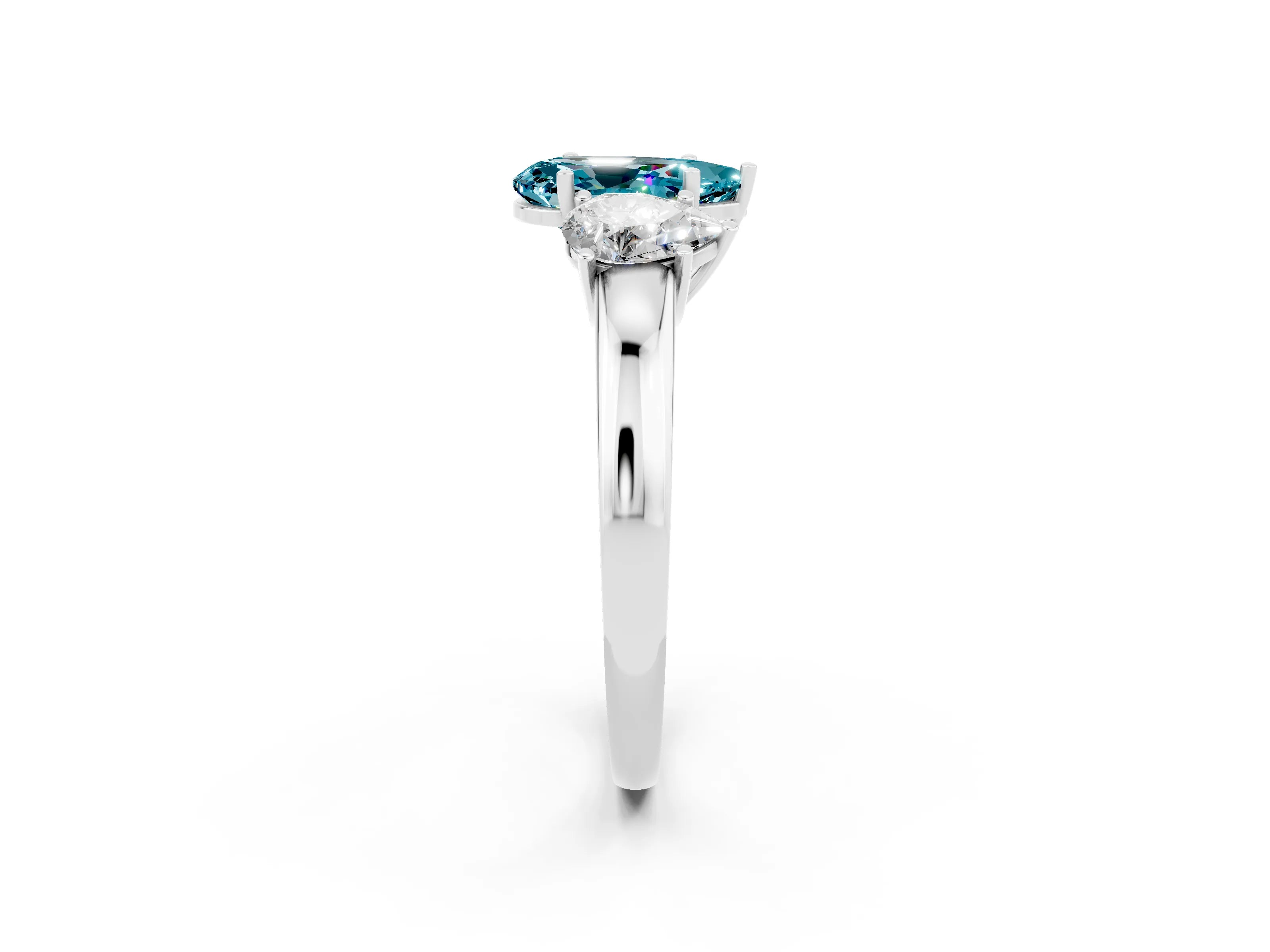 White gold Pear Cut Blue Topaz Three-Stone Ring with Four-Prong Setting and Classic Band_2
