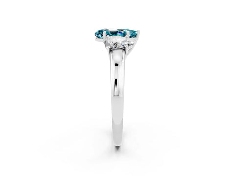 White gold Pear Cut Blue Topaz Three-Stone Ring with Four-Prong Setting and Classic Band_2