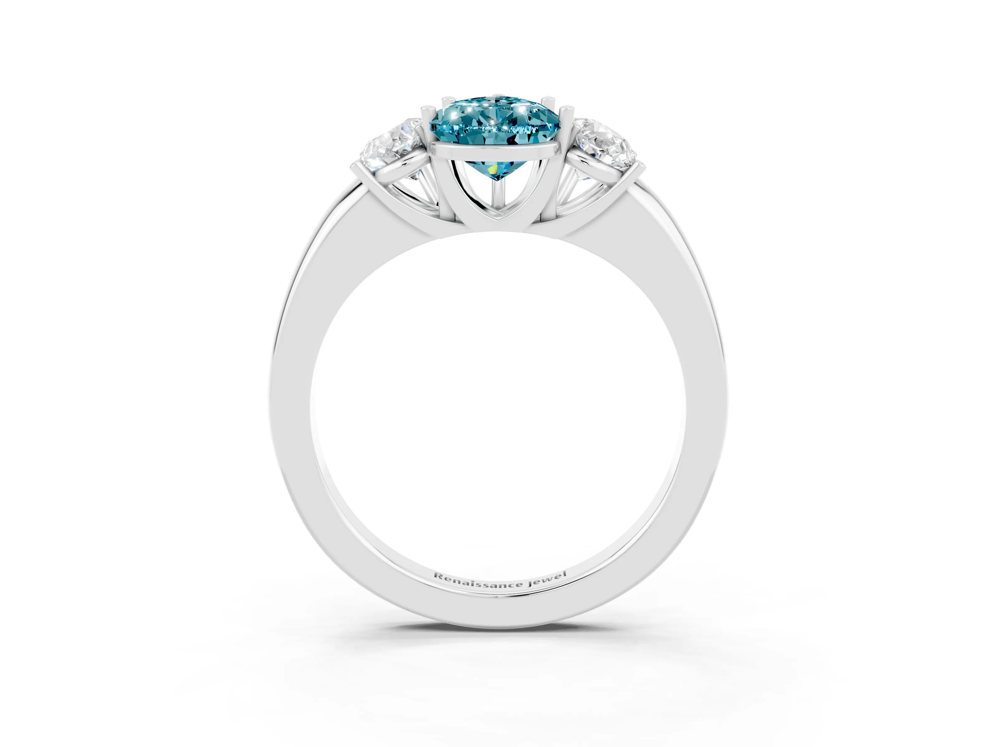 White gold Pear Cut Blue Topaz Three-Stone Ring with Four-Prong Setting and Classic Band_3