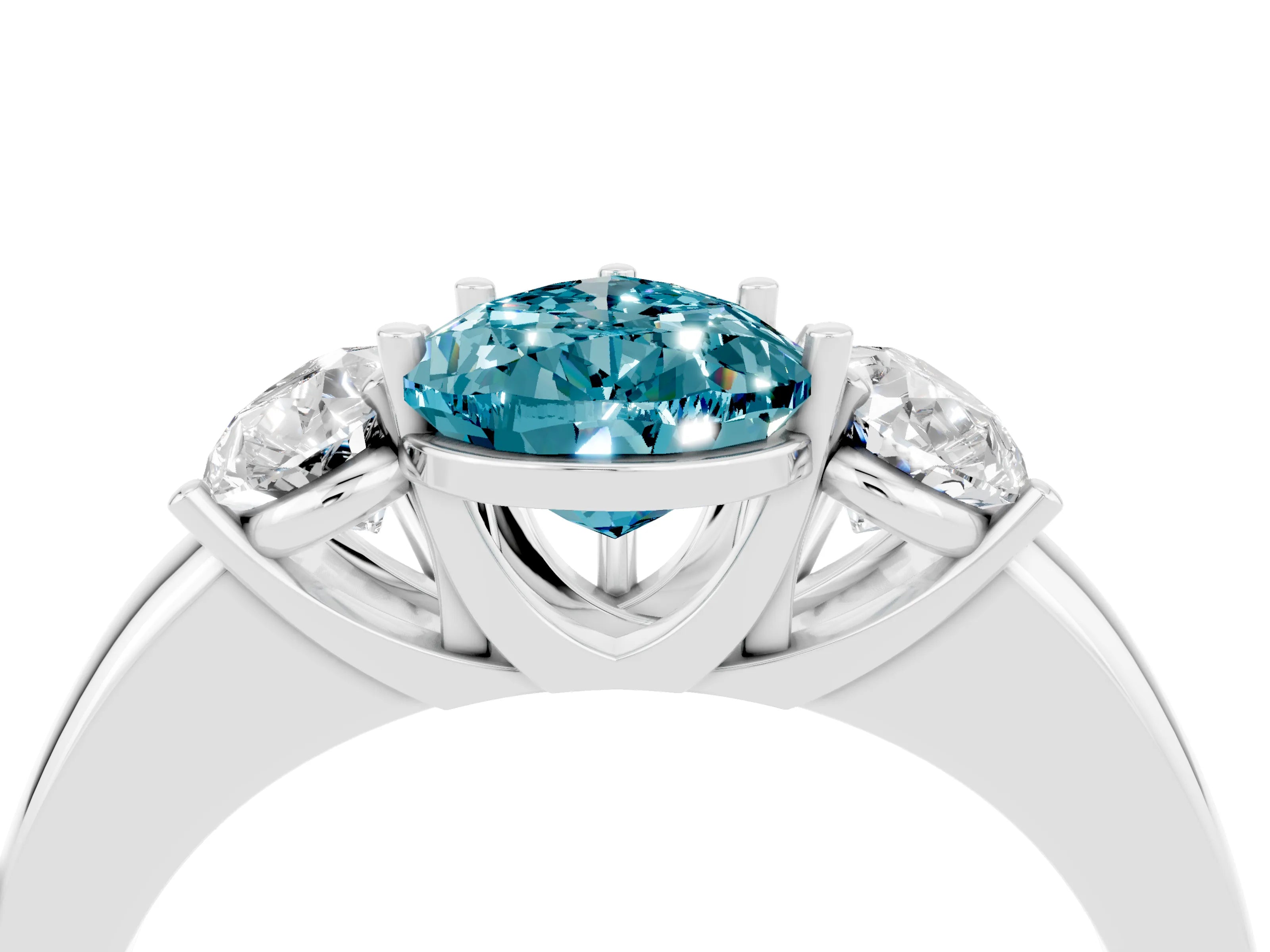 White gold Pear Cut Blue Topaz Three-Stone Ring with Four-Prong Setting and Classic Band_4