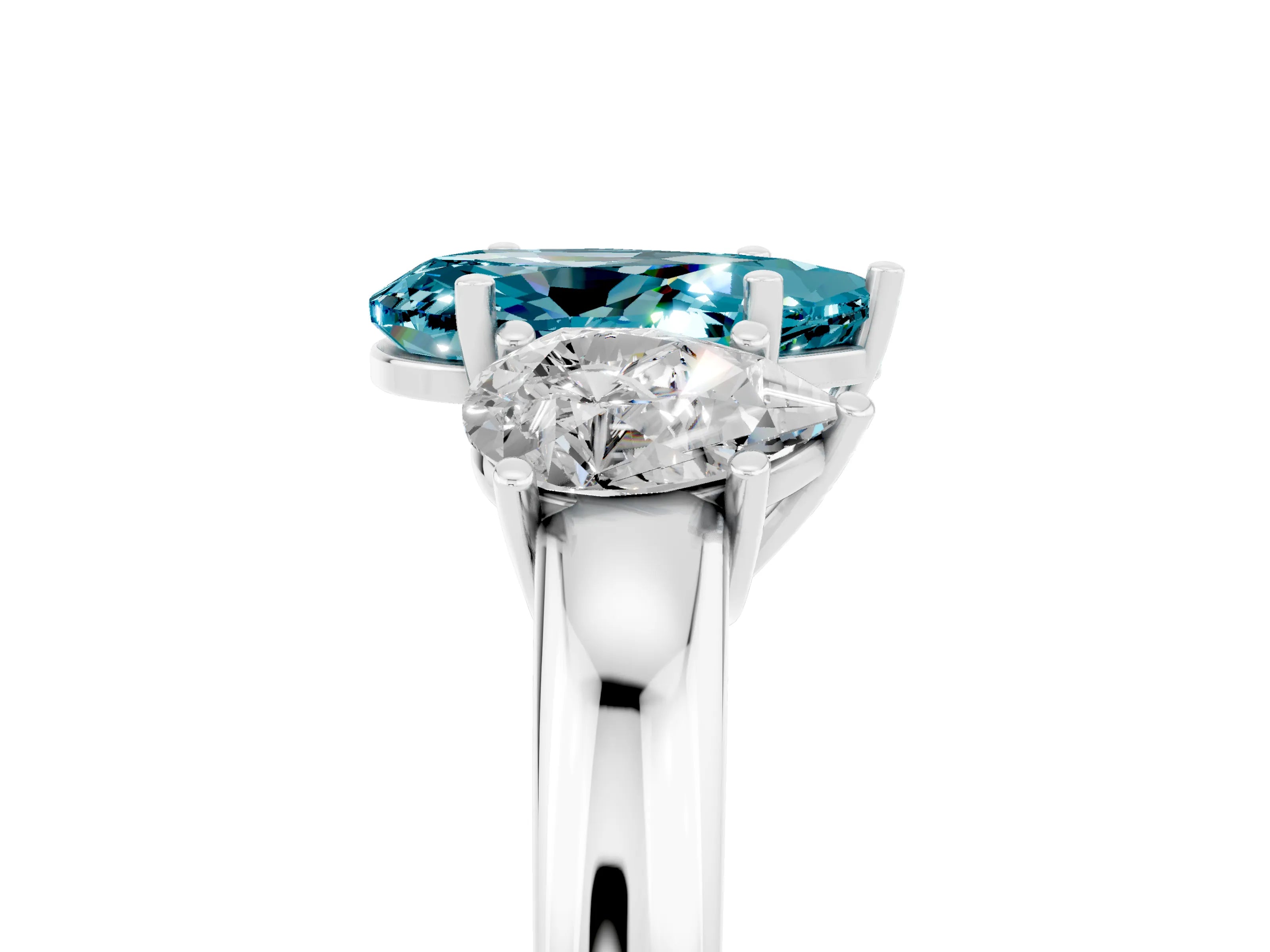 White gold Pear Cut Blue Topaz Three-Stone Ring with Four-Prong Setting and Classic Band_5