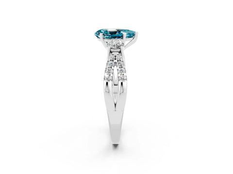 White gold Pear Cut Blue Topaz Three-Stone Ring with Pavé Split Shank and Four-Prong Setting_14
