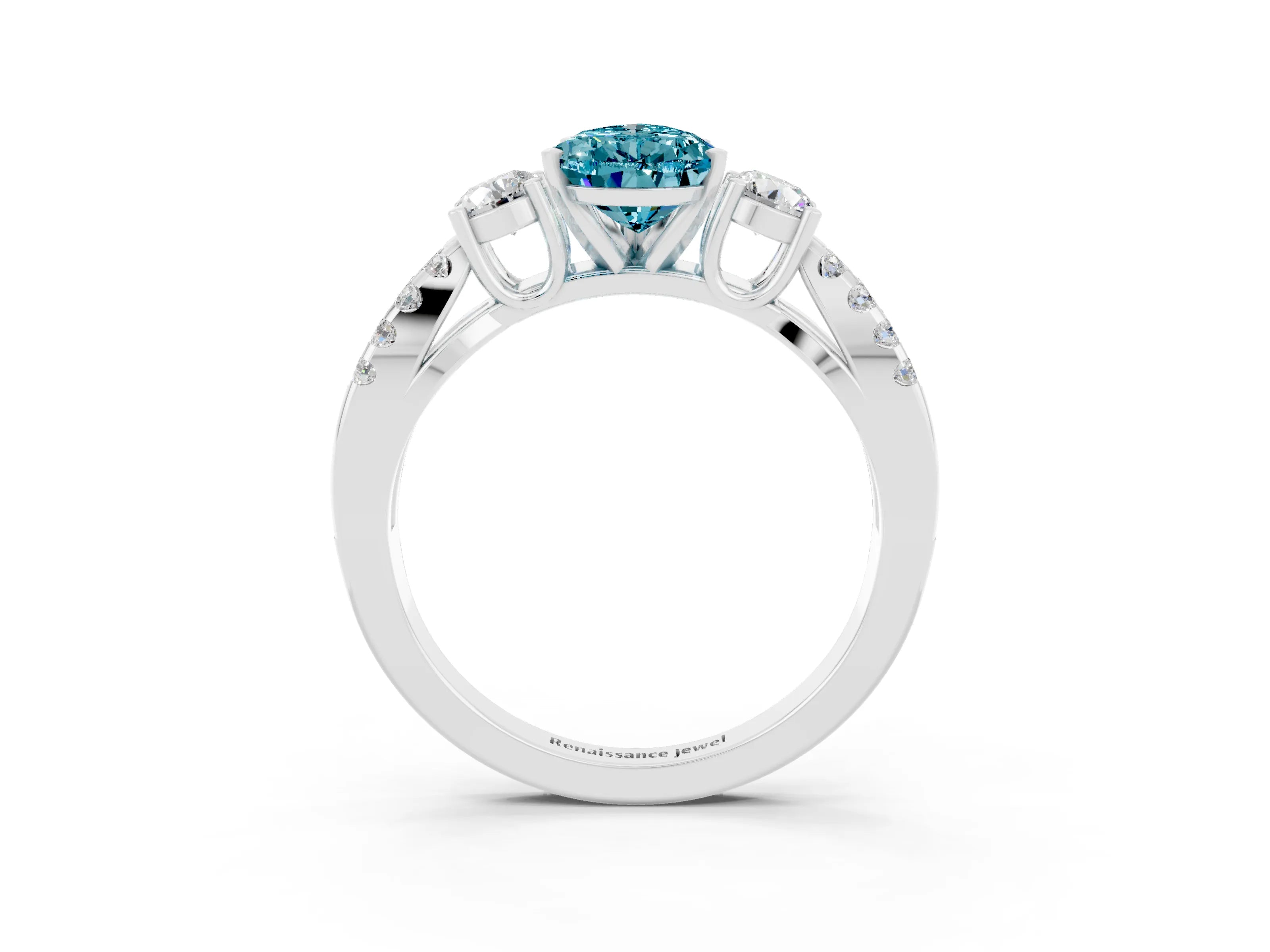 White gold Pear Cut Blue Topaz Three-Stone Ring with Pavé Split Shank and Four-Prong Setting_15