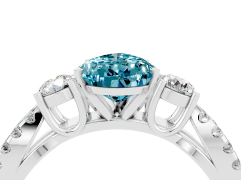White gold Pear Cut Blue Topaz Three-Stone Ring with Pavé Split Shank and Four-Prong Setting_16