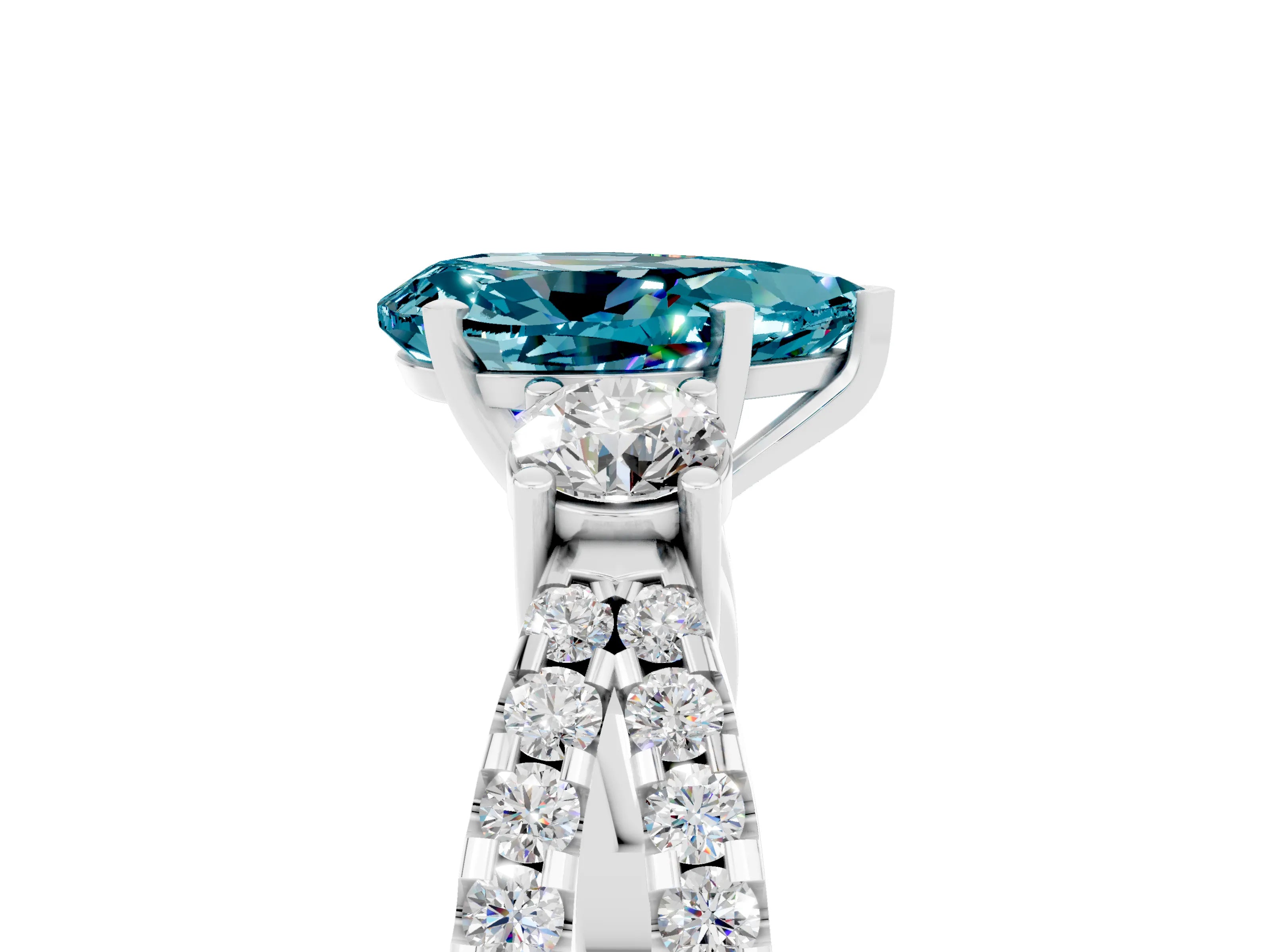 White gold Pear Cut Blue Topaz Three-Stone Ring with Pavé Split Shank and Four-Prong Setting_17