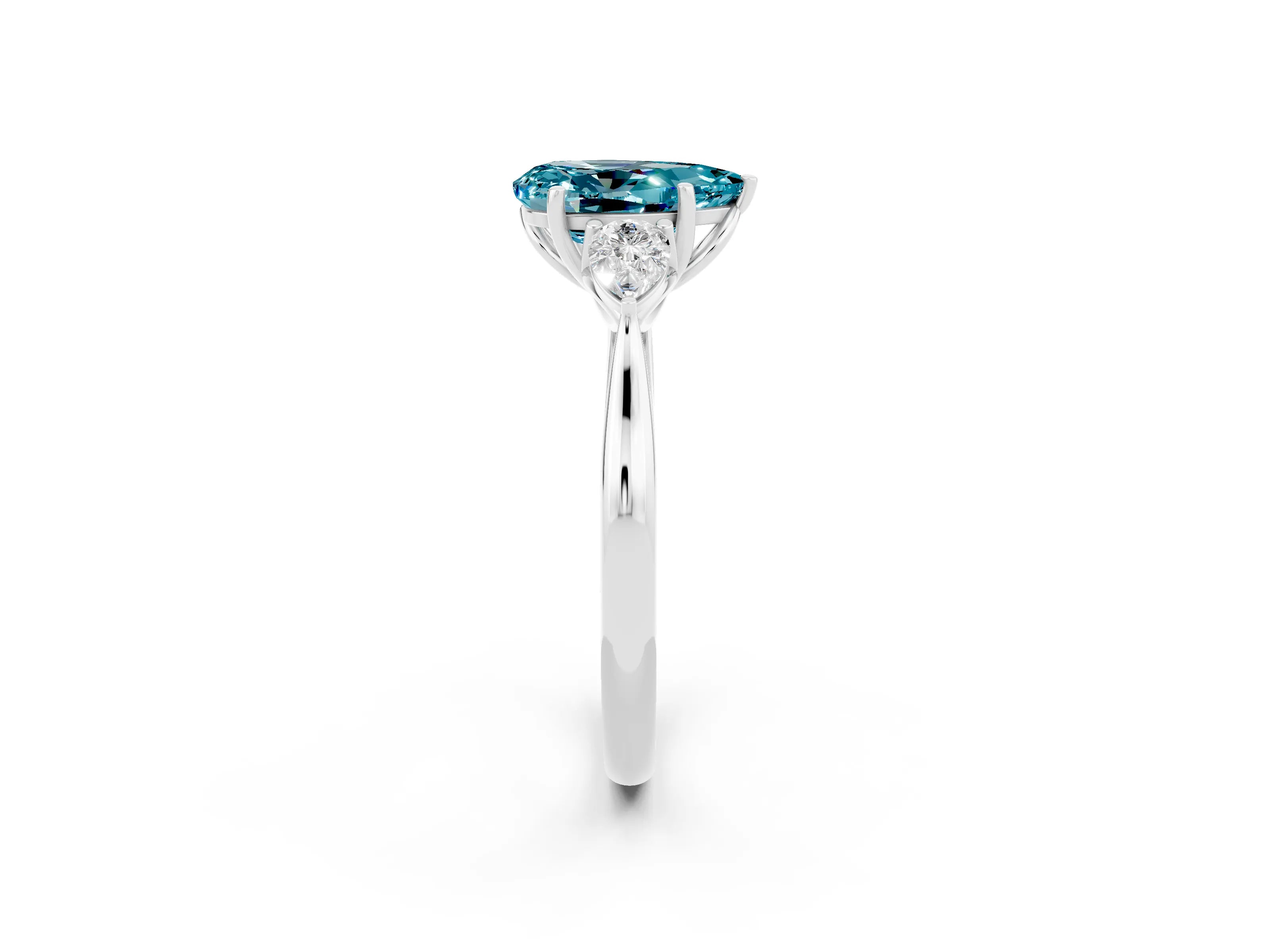 White gold Pear Cut Blue Topaz Three-Stone Ring with Pear Side Stones and Four-Prong Setting_32