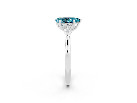 White gold Pear Cut Blue Topaz Three-Stone Ring with Pear Side Stones and Four-Prong Setting_32