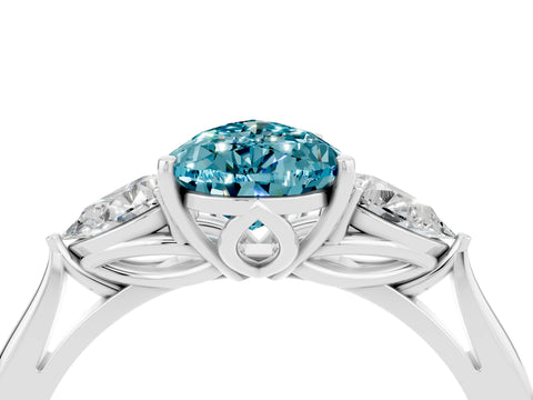White gold Pear Cut Blue Topaz Three-Stone Ring with Pear Side Stones and Four-Prong Setting_35