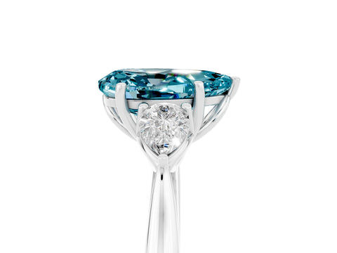 White gold Pear Cut Blue Topaz Three-Stone Ring with Pear Side Stones and Four-Prong Setting_36