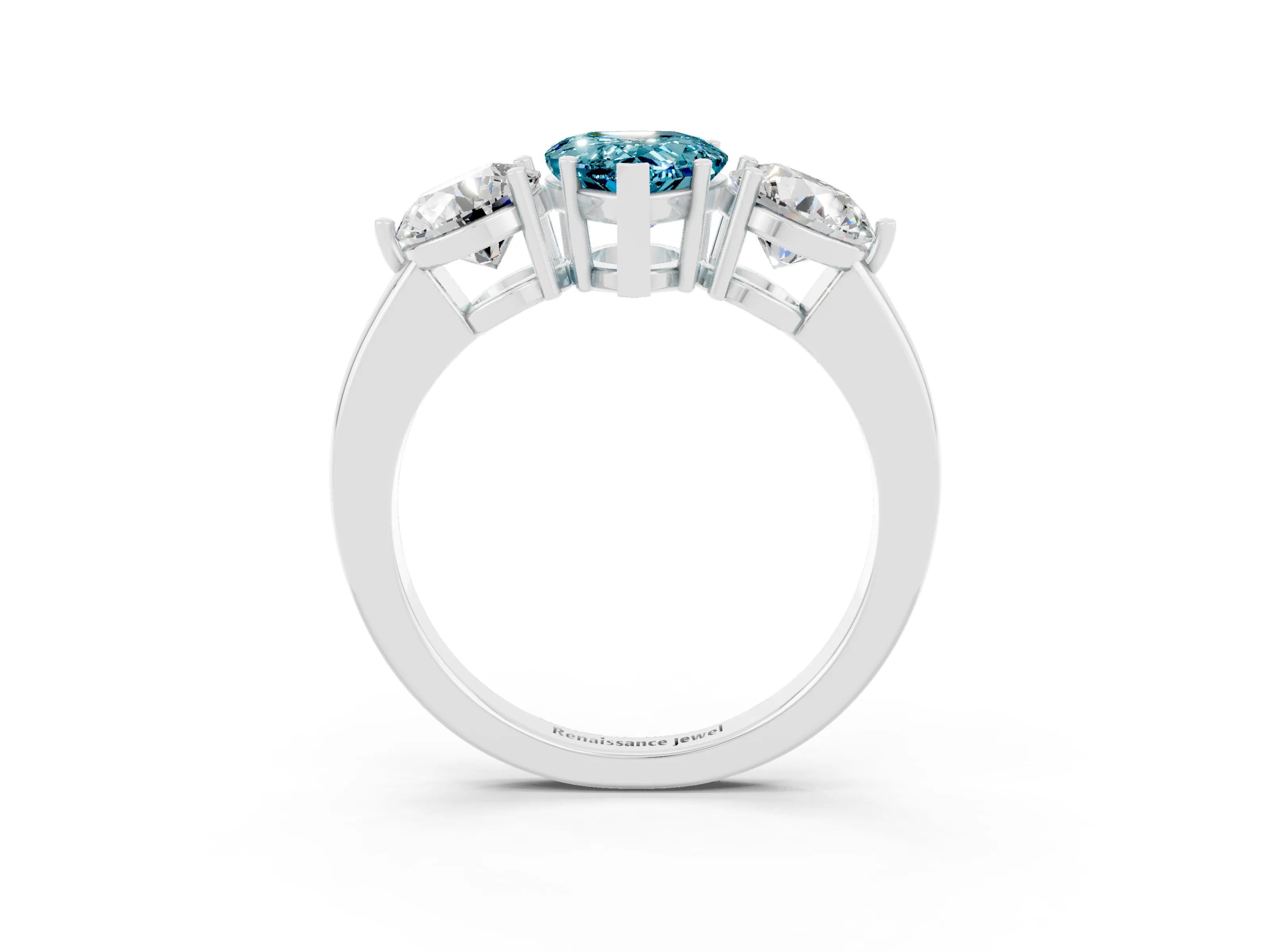 White gold Pear Cut Blue Topaz Three-Stone Ring with Prong Setting and Classic Band_3