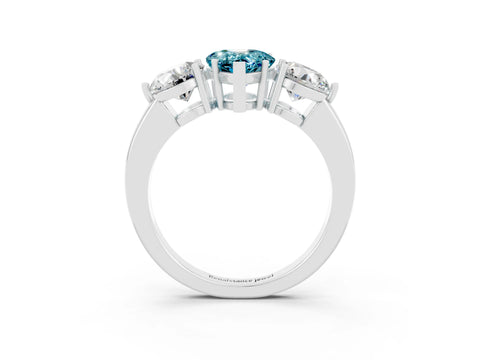 White gold Pear Cut Blue Topaz Three-Stone Ring with Prong Setting and Classic Band_3