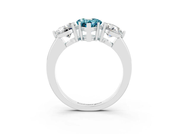 Silver Pear Cut Blue Topaz Three-Stone Ring with Prong Setting and Classic Band