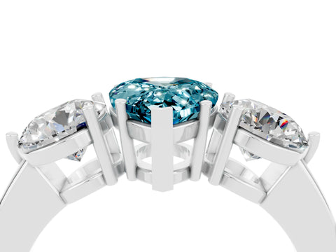 White gold Pear Cut Blue Topaz Three-Stone Ring with Prong Setting and Classic Band_4