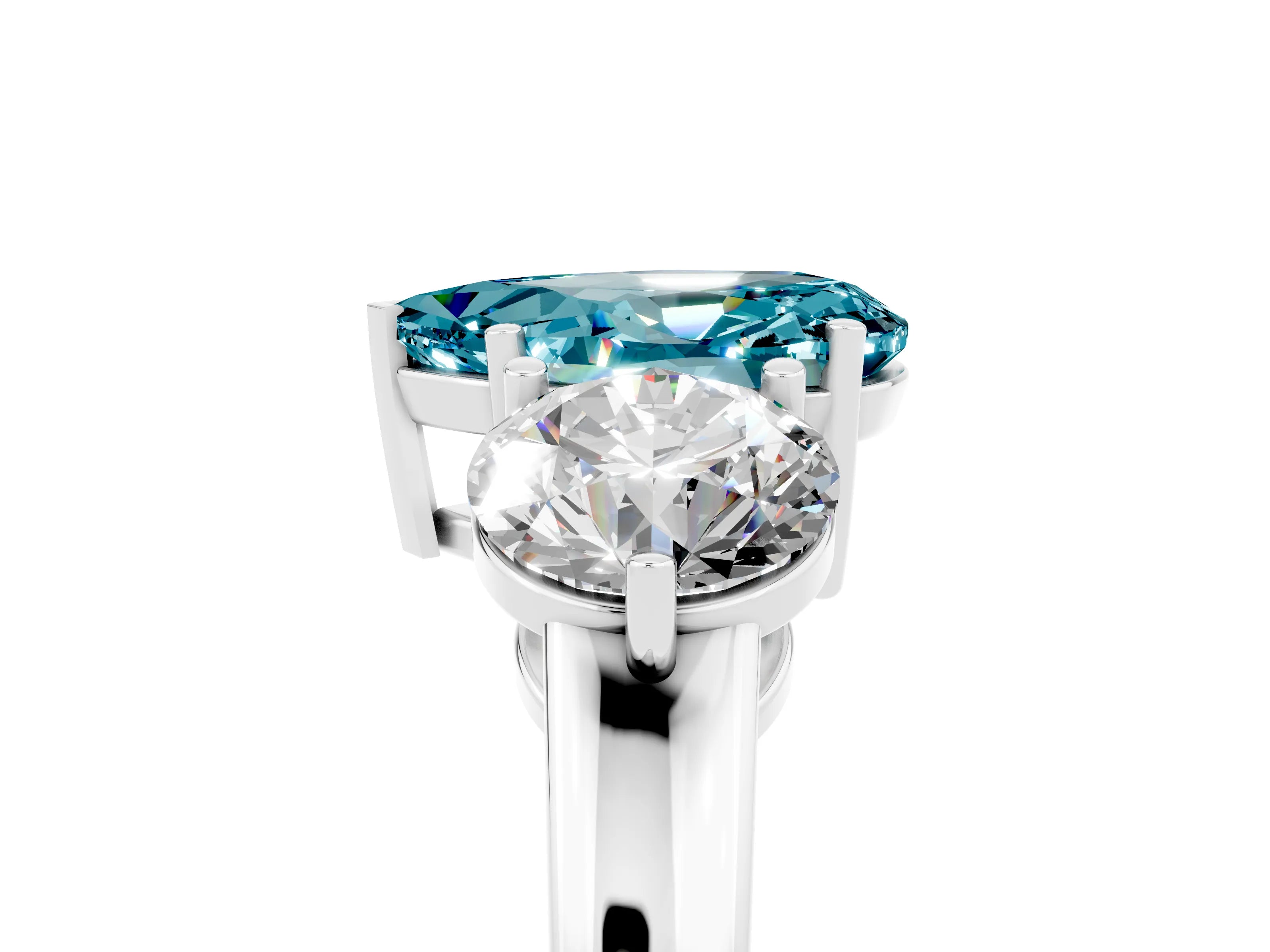 White gold Pear Cut Blue Topaz Three-Stone Ring with Prong Setting and Classic Band_5