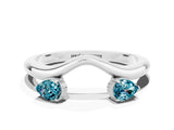 White gold Pear Cut Blue Topaz Two-Stone Open Band Ring with Prong Setting_6