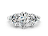 White gold Pear Cut Brilliant Diamond Cluster Accent Solitaire Ring with Prong Setting_161
