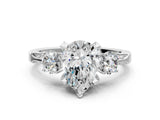 White gold Pear Cut Brilliant Three-Stone Diamond Ring with Pavé Band and Four-Prong Setting_7