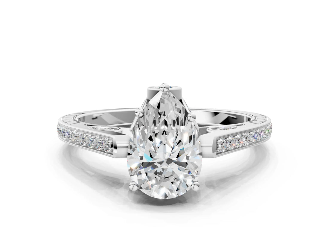 White gold Pear Cut Cathedral Pave Diamond Engagement Ring with Six-Prong Setting_32