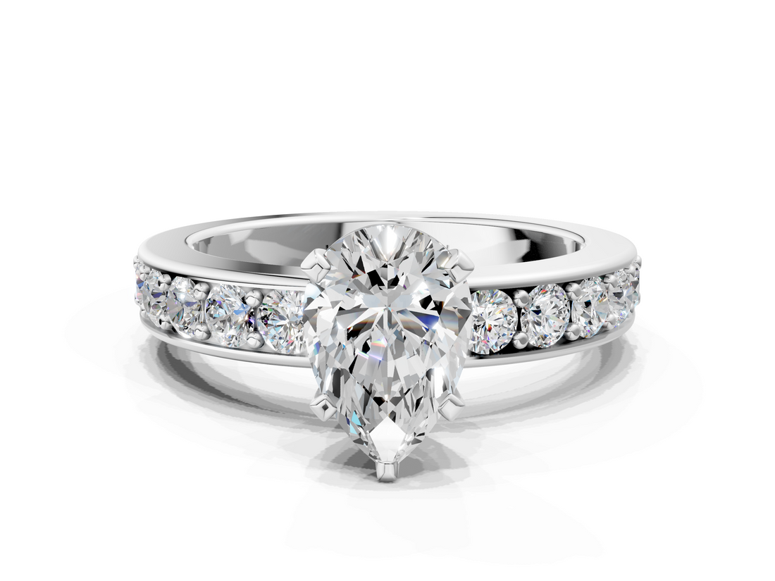 White gold Pear Cut Channel Set Diamond Engagement Ring with Four-Prong Setting_237