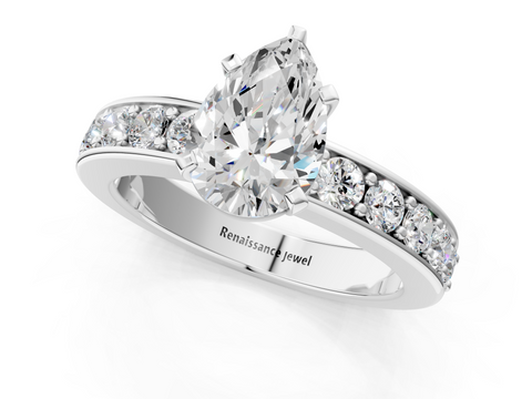 White gold Pear Cut Channel Set Diamond Engagement Ring with Four-Prong Setting_250