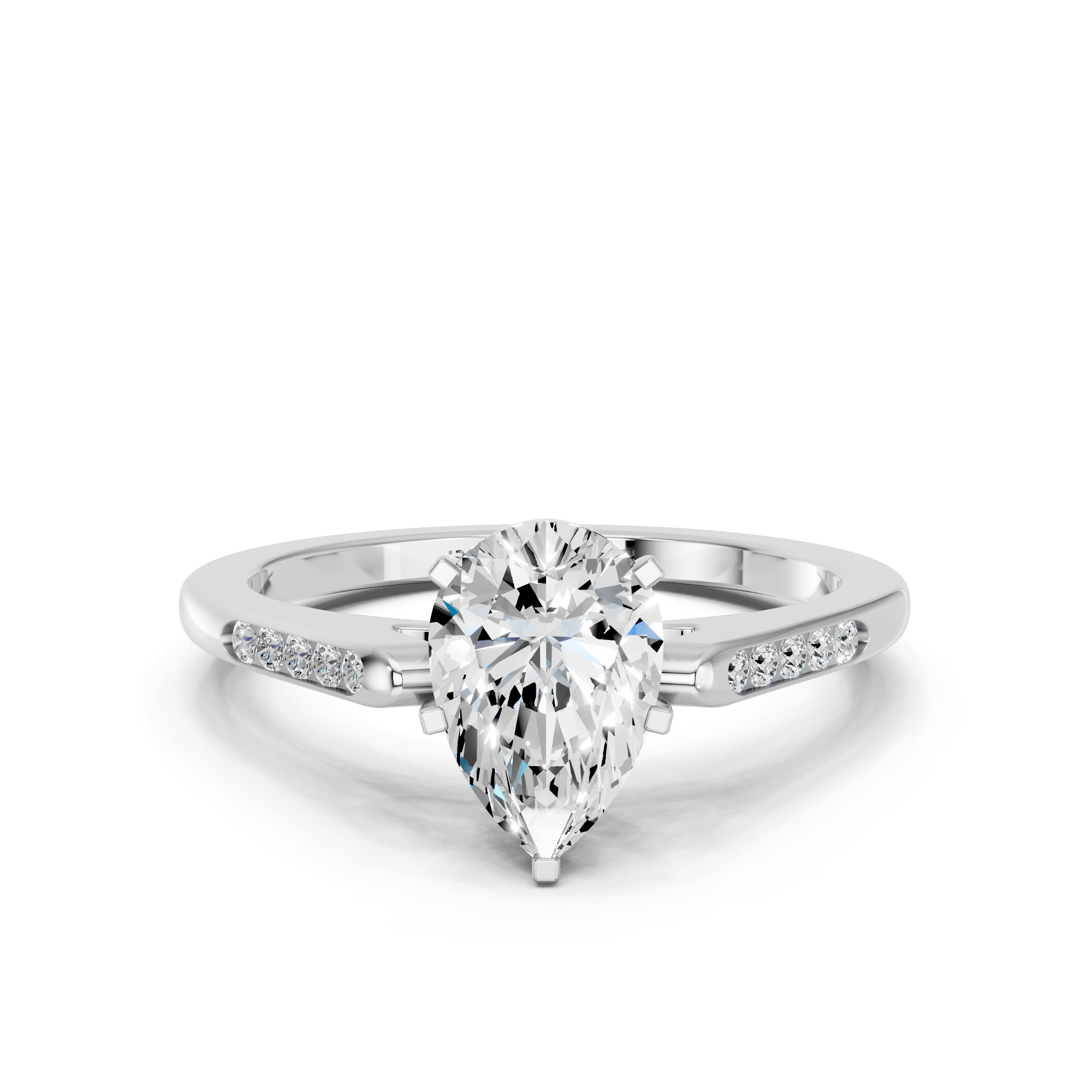 White gold Pear Cut Channel Set Solitaire Engagement Ring with Four-Prong Setting_103