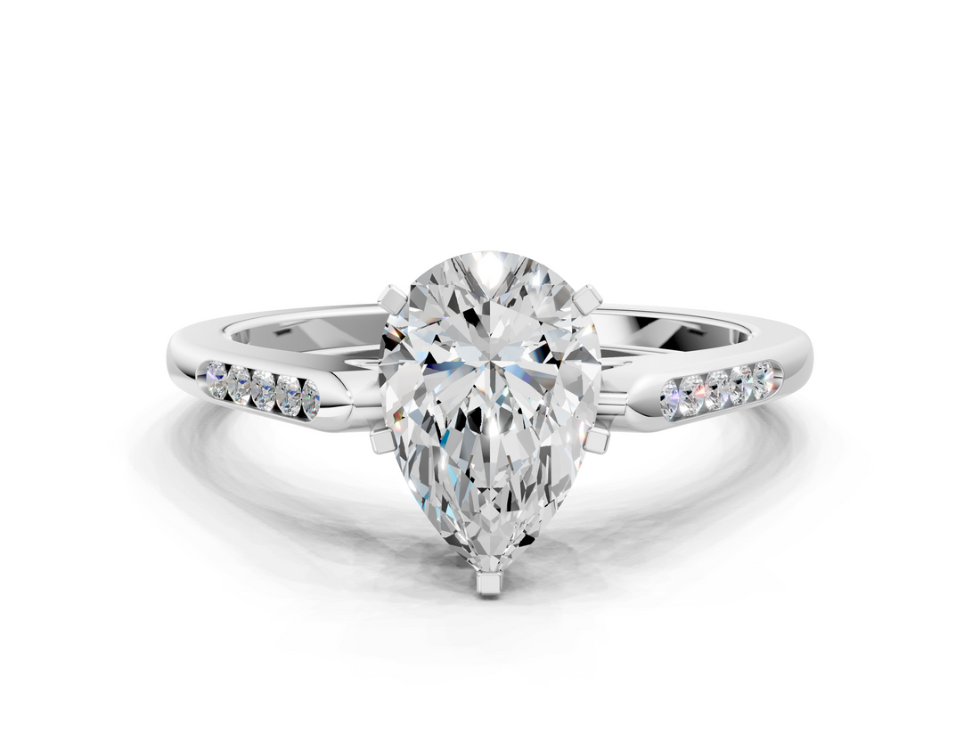 White gold Pear Cut Channel Set Solitaire Engagement Ring with Four-Prong Setting_227