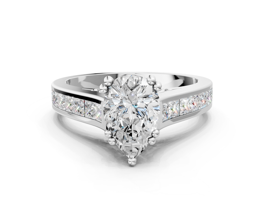 White gold Pear Cut Channel Set Solitaire Engagement Ring with Prong Setting_58