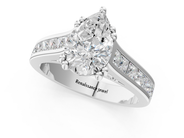 Platinum Pear-Shaped Channel Set Solitaire Engagement Ring Setting with Double Claw Prongs