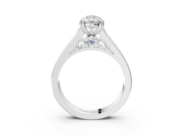 Platinum Pear-Shaped Channel Set Solitaire Engagement Ring Setting with Double Claw Prongs
