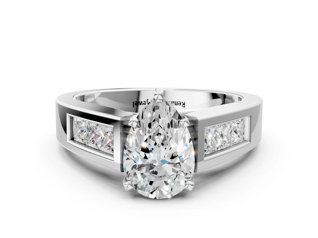 White gold Pear Cut Channel Set Solitaire Ring with Four-Prong Setting_6