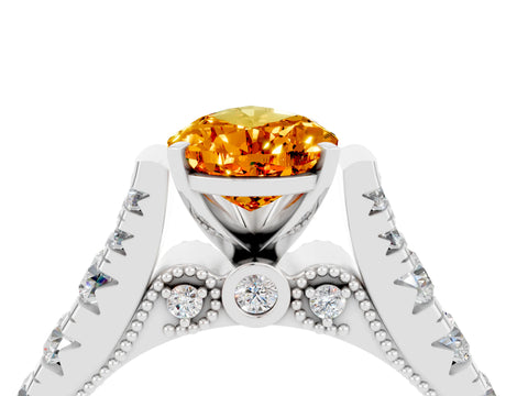 White gold Pear Cut Citrine Classic Solitaire Ring with Pavé Band and Four-Prong Setting_4